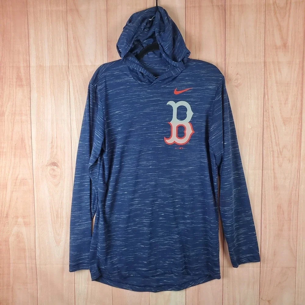 Nike Dri Fit Hoodie Mens Small Navy Blue Graphic Boston Red Sox Baseball Team